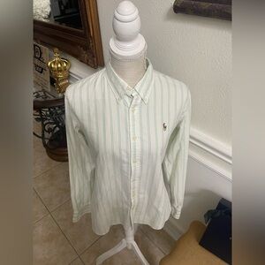Ralph Lauren White Button-Down Shirt with Green Stripe